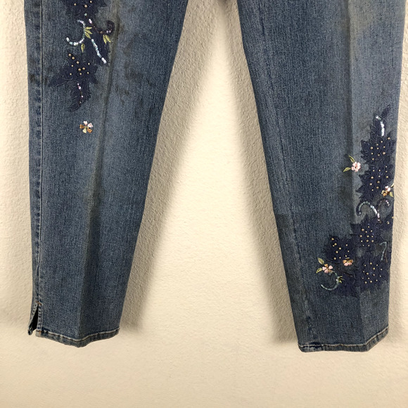 Lana Erica Jeans Blue Floral Embroidered Embellished Straight Leg Womens 4 - Picture 4 of 16